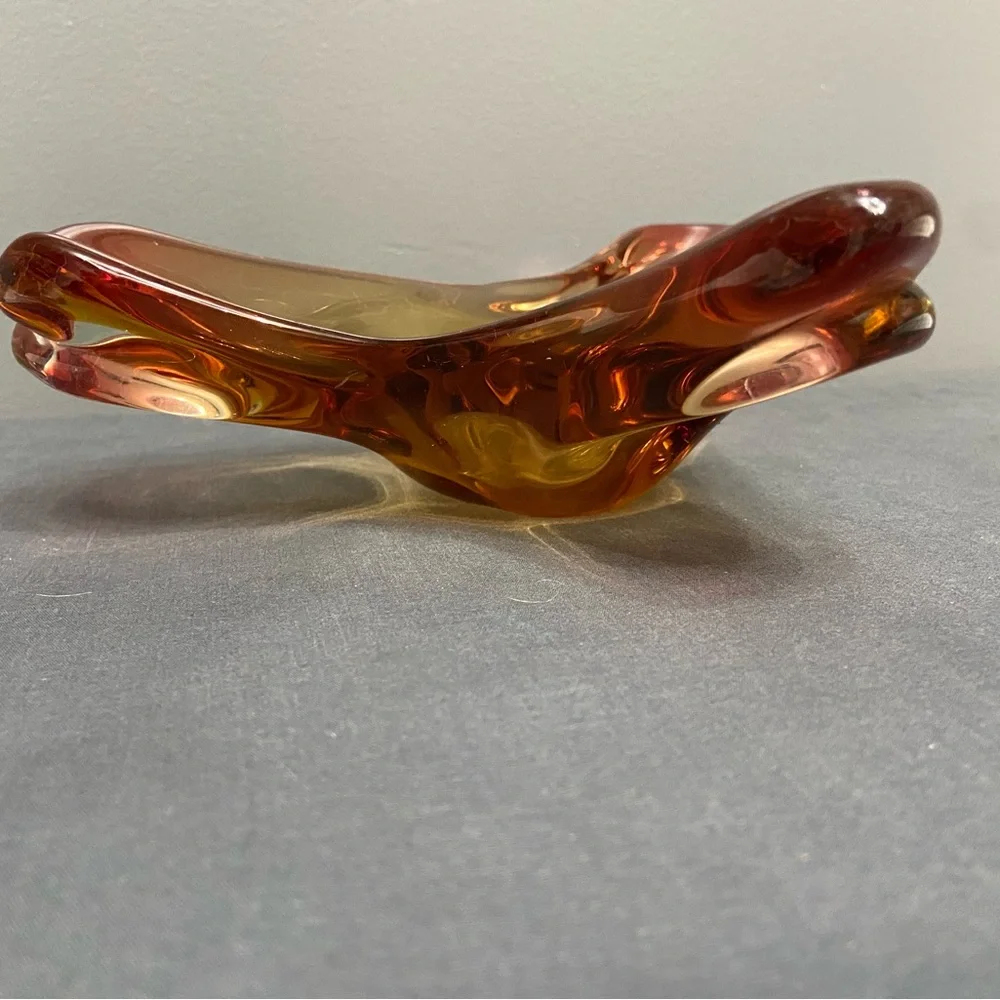 VTG Mid Century Murano Style Trinket Dish Or Ashtray Golden Amber Yellow Retro - Picture 7 of 17